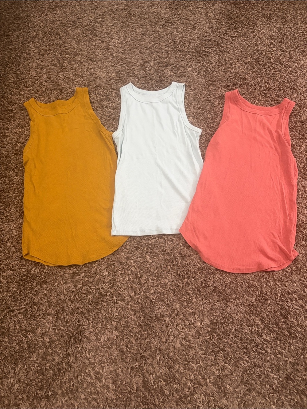 3-Pack Ribbed Tank Tops in Mustard, Light Blue & Coral